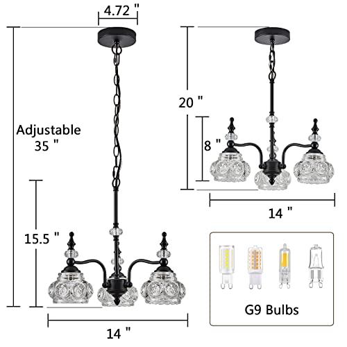 Modern 3 Light Chandeliers Black Kitchen Island Pendant Light for Farmhouse Living Room Bedroom Hotel