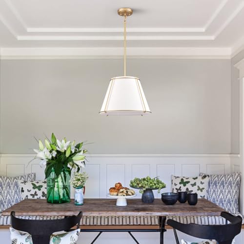 3 Light Gold Cone 16" Pendant Light Fabric Drum Shade with Metal