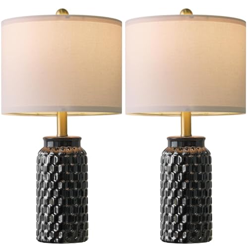 20.5" Black Modern Ceramic Bedside Lamp Set of 2 for Bedroom Decor Farmhouse Table Lamp for Living Room Office Dorm (2 Count)