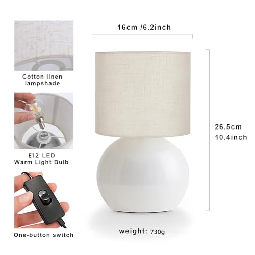 Modern White Small Table Lamp with Cotton Linen Shade
