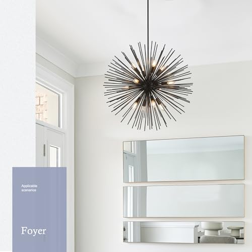 31.5" 12 Light Black Sputnik Chandelier Modern Industrial Foyer Light Fixtures