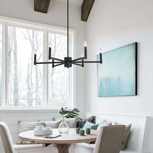 6 Light Candle Chandeliers Modern Black Farmhouse Ceiling Light Fixture Industrial Pendant Lighting for Dining Room Living Room Bedroom Kitchen Island Foyer