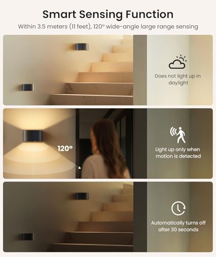 Motion Sensor Wall Light with Remote Control 3 Colors Wireless Wall Lamp LED Indoor Up and Down Wall Sconce 5000mAh Rechargeable Battery Powered Wall Lamps Brightness Adjustable (2 Count)