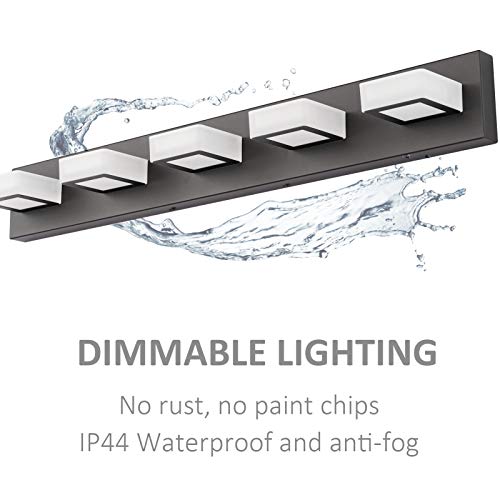 Dimmable Matte Black Vanity Light Modern 5 Lights Acrylic Stainless Steel Vanity Wall Light Over Mirror Long LED Modern Bathroom Vanity Lighting Fixtures