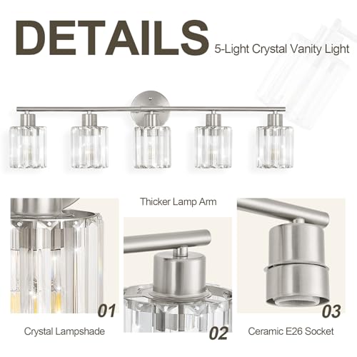 Modern Brushed Nickel Crystal Bathroom Light Fixtures