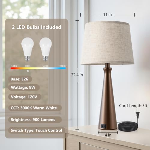 Modern Touch Lamps for Nightstand (2 Count)