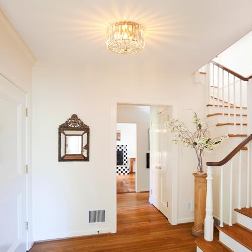 8.89-Inch 2-Light Gold Crystal Flush Mount Ceiling Light Fixture