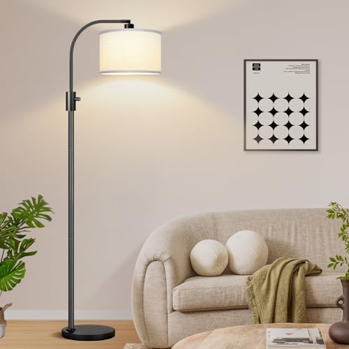 Upgraded Modern Arc Dimmable Tall Standing Floor Lamp with White Shade