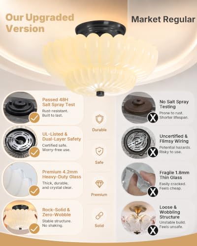 Semi Flush Mount Ceiling Light Fixture 11.8" Vinatge Black Ceiling Lights Mid Century Modern Milk White Glass Close to Ceiling Lighting Fixtures for Bedroom Hallway Foyer Bathroom Kitchen