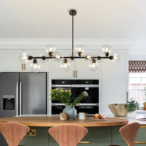 Modern Linear Chandelier Black 13 Light Sputnik Island Light