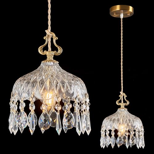 Brass Vintage Glass Pendant Light Crystal Hanging Light Fixtures