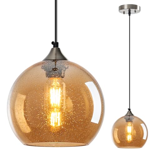 Amber Glass Pendant Lights Kitchen Island Lighting Globe Pendant Light Fixtures Modern Pendant Lighting for Bedroom Living Dining Room Light Fixture