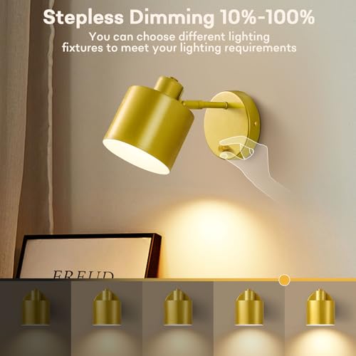 Dimmable Gold Hardwired Wall Sconce with Switch Set of 2