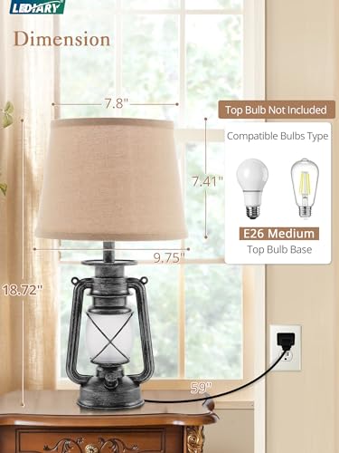 18.72" Sliver LED Lantern Flickering Flame Table Lamps Set of 2 (2 Count)