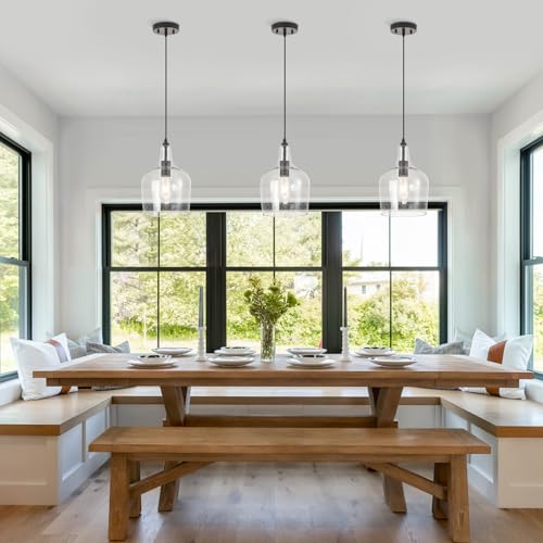 Seeded Glass Pendant Light Modern Black 1 Light Single Dome Pendent Lighting Fixtures for Kitchen Island Dining Room Hallway