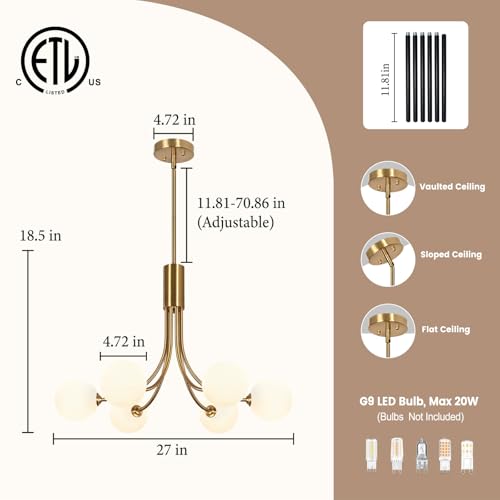 Gold Chandelier Mid Century Light Fixture Sputnik Chandelier Foyer Lighting