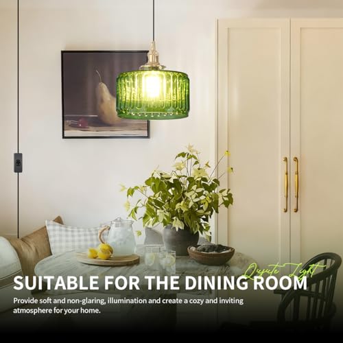 Plug in Pendant Light Green Glass Pendant Lamp Striped Glass Shade Vintage Plug in Ceiling Hanging Lamp 1