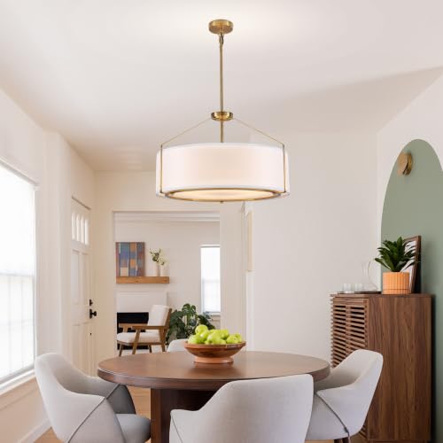 23Inches Drum Chandelier Large Gold & White Pendant Lights for Dining Room