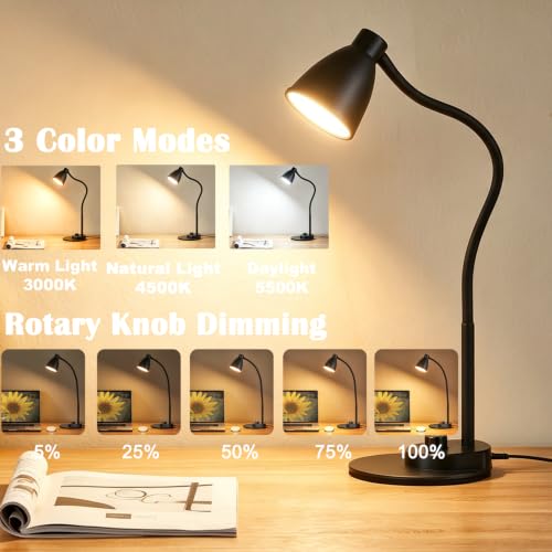 LED Desk Lamp with USB Charging Port 3 Color Modes Dimmable