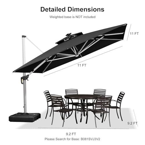Cantilever Umbrella 11'X11' Double Top Solar LED Light