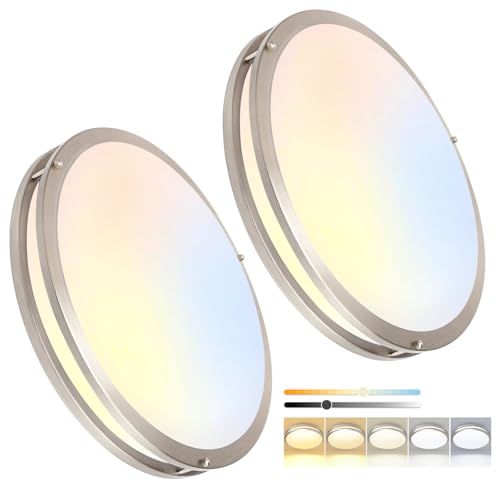 16inch LED Flush Mount Ceiling Light Fixture Dimmable Brushed Nickel (2 Count)