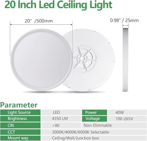 20 Inch Large LED Flush Mount Ceiling Light (6 Count)