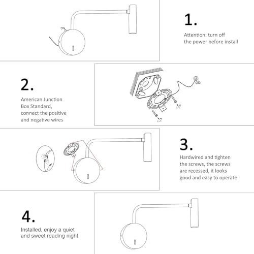 Wall Mounted LED Reading Light for Bedroom Hardwired Wall Sconce with Switch on
