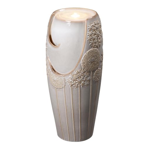 Tall Ivory Ceramic Floral Cascade Fountain