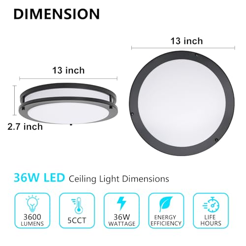 13inch LED Flush Mount Ceiling Light Fixture Dimmable Matte Black (4 Count)