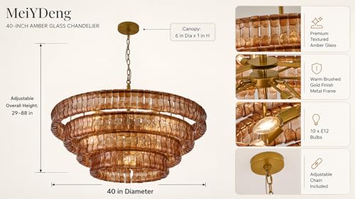 4 Tier 40 Inch Amber Crystal Glass Chandeliers
