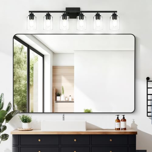 Matte Black Bathroom Light Fixtures (Black-Clear Shade / 6-Light)