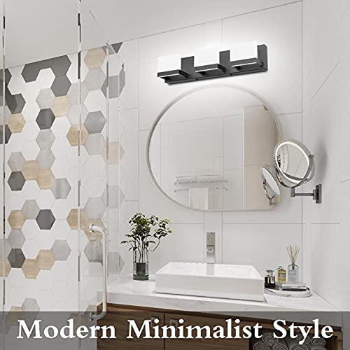 3 Lights Black Dimmable LED Vanity Light for Bathroom Up and Down Black Modern Bathroom Wall Light Fixtures Over Mirror