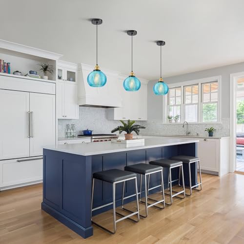 Vintage Blue Glass Pendant Lights for Kitchen Island E26 Base