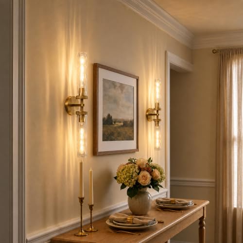 Bathroom Sconce 24in Brass Sconce with Water Ripple Glass