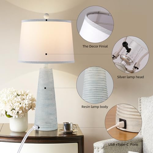 Nightstand Lamp Desk Lamp Vintage Bedside Lamps Set of 2 Rustic Farmhouse Table Lamps 3 Way Dimmable Light (2 Count)