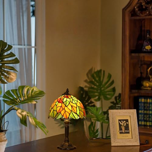 Tiffany Lamp Maple Leafs Stained Glass Bedside Nightstand Table Lamp