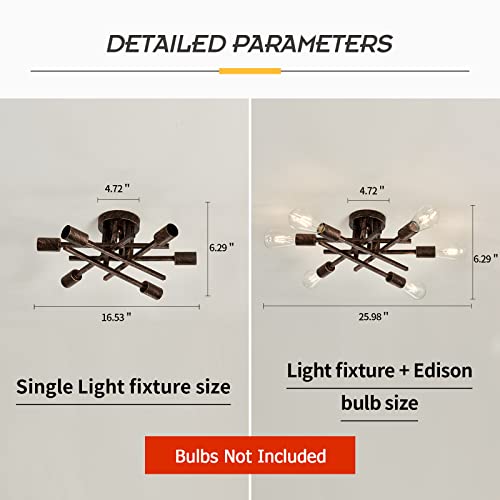 6 Lights Semi Flush Mount Ceiling Light Fixture Vintage Modern Bronze Matte Sputnik Chandelier Farmhouse Ceiling Lamp for Kitchen Bedroom Dining Room Living Room Entryway