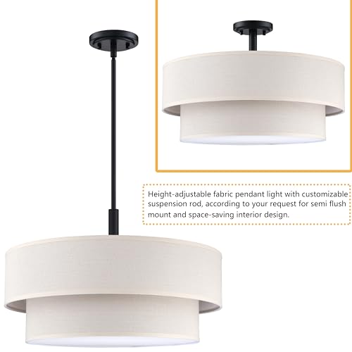 4 Light 20 Inch Cream Fabric Shade Hanging Pendant Ceiling Light Fixture