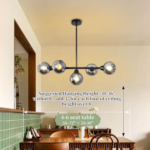 Black Linear Chandeliers for Dining Room 5 Lights Modern Sputnik Chandelier