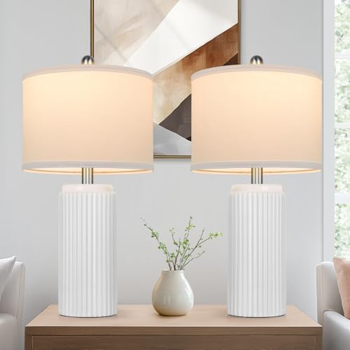 23.5" White Ceramic Table Lamps Set of 2 (2 Count)