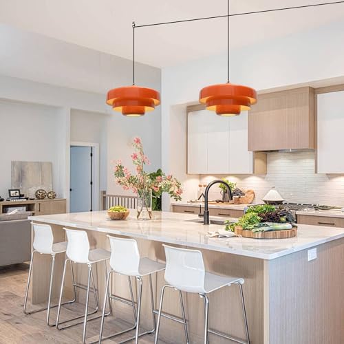 Plug in Pendant Light Mid Century Hanging Lamp with Plug in Cord Orange Pendant Lighting Fixtures Nordic Style Metal Shade On