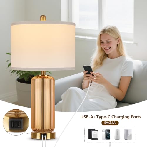 27" Brown Glass Table Lamp Set of 2 (2 Count)