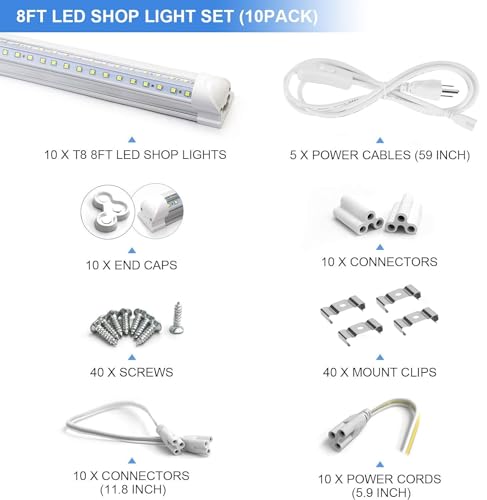 10 Pack 8ft LED Shop Light Fixture (10 Count)