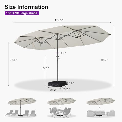 Patio Umbrella 15ft with Base UV Resistant Rectangle
