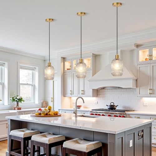 2 Pack Pendant Lights with Vintage Clear Ribbed Glass Lampshade (2 Count)