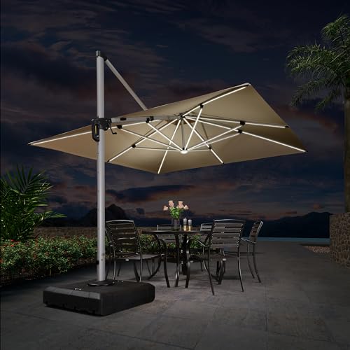 Patio Umbrella with Base 11'X11' Double Top LED Light