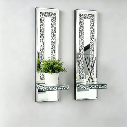 Mirrored Candle Sconces with Acrylic Diamond (2 Count)