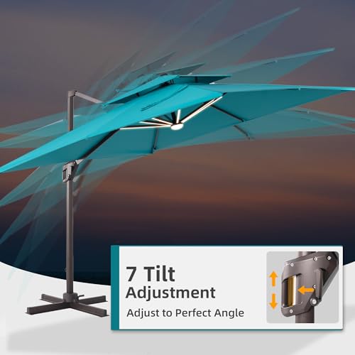 9x12 FT Patio Cantilever Outdoor Offset Umbrella with LED Lights