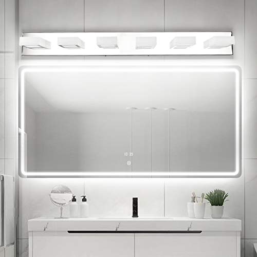 Modern LED Bathroom Vanity Lights 6 Lights Acrylic Stainless Steel LED Vanity Light Fixtures for Bathroom Lighting 6000K Cool White Light