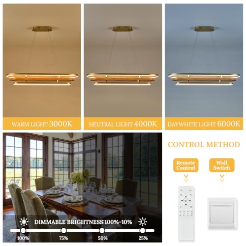 3 Ring LED Chandelier Modern Chandeliers Red Walnut Wood Gold Dimmable 39''
